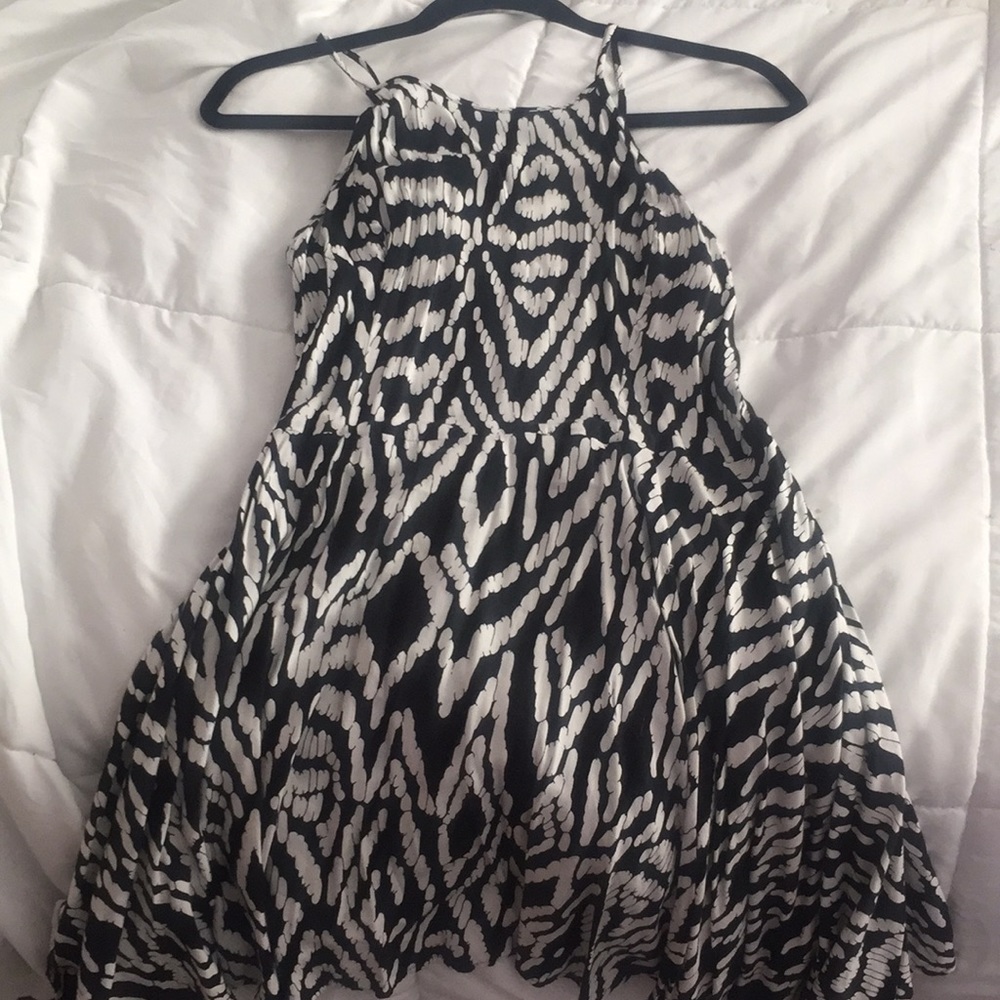 A black and white patterned dress